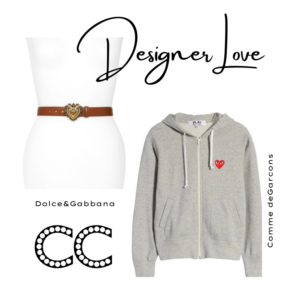 comme degarcons heart sweatshirt and dolce and gabbana heart belt valentines day outfit, cute outfits, valentines casual outfit
