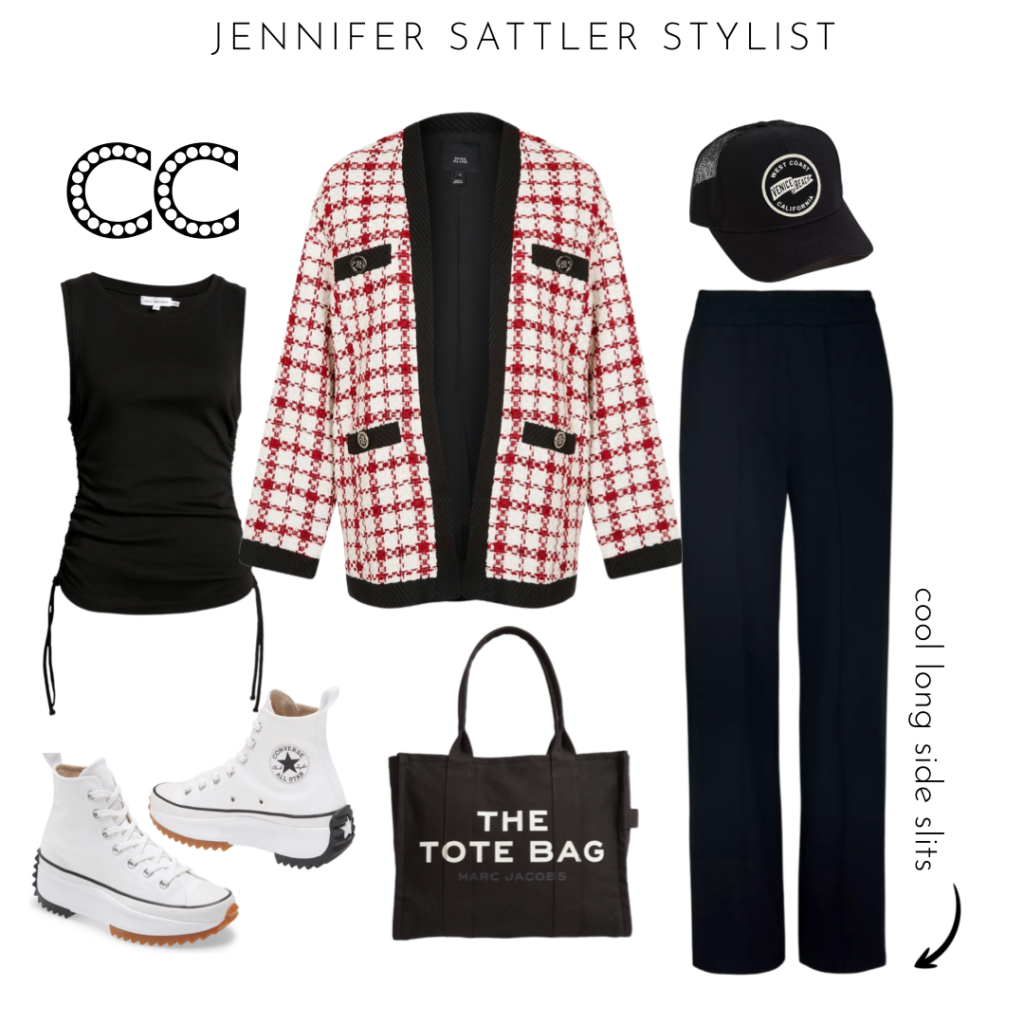 marc jacobs tote gucci inspired cardigan black pull on sweaty betty pants with slit good american tank top trucker baseball hat platform converse sneakers
