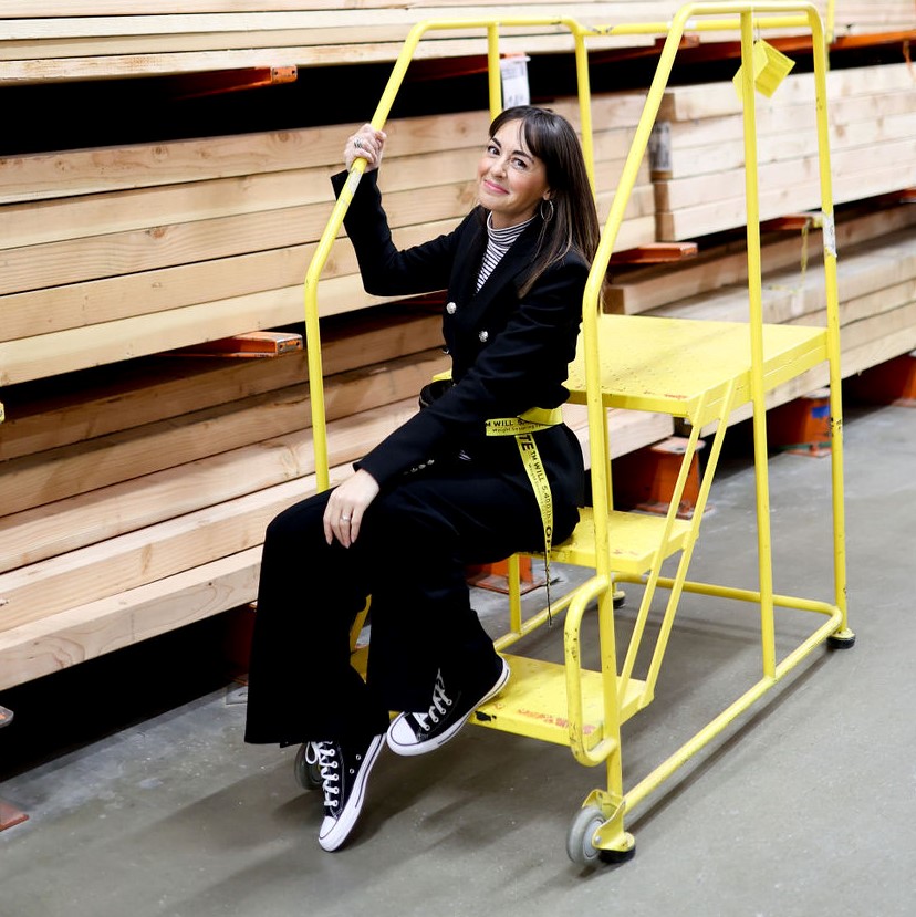 home depot phot shoot black and white converse outfit black and white stripe top nordstrom outfit veronica beard blazer david yurman hoops
