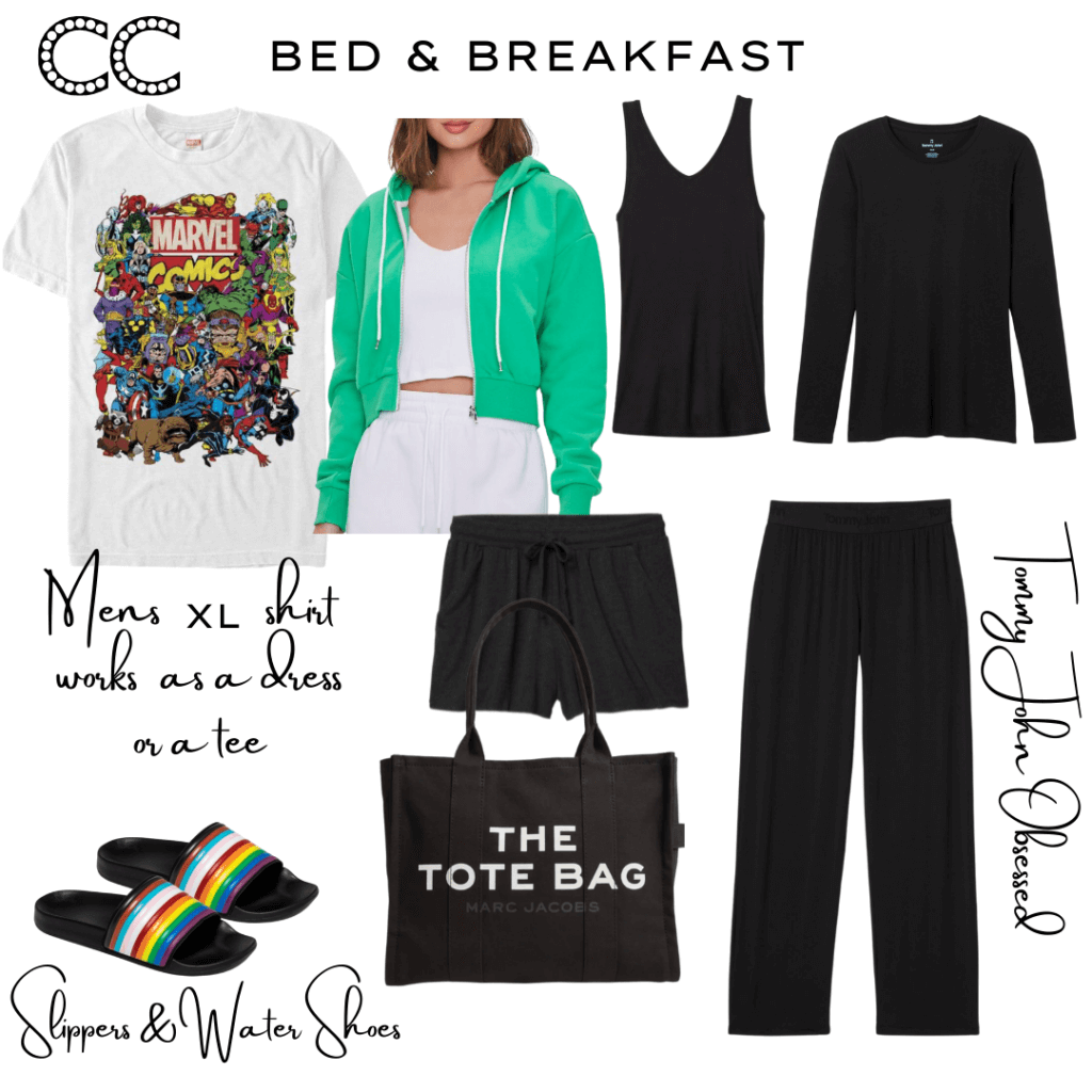 Bed and Breakfast capsule green 
hoodie oversized graphic tee shirt tomm john pants shorts tank pjs lounge wear sport slides targe style marc jacobs tote