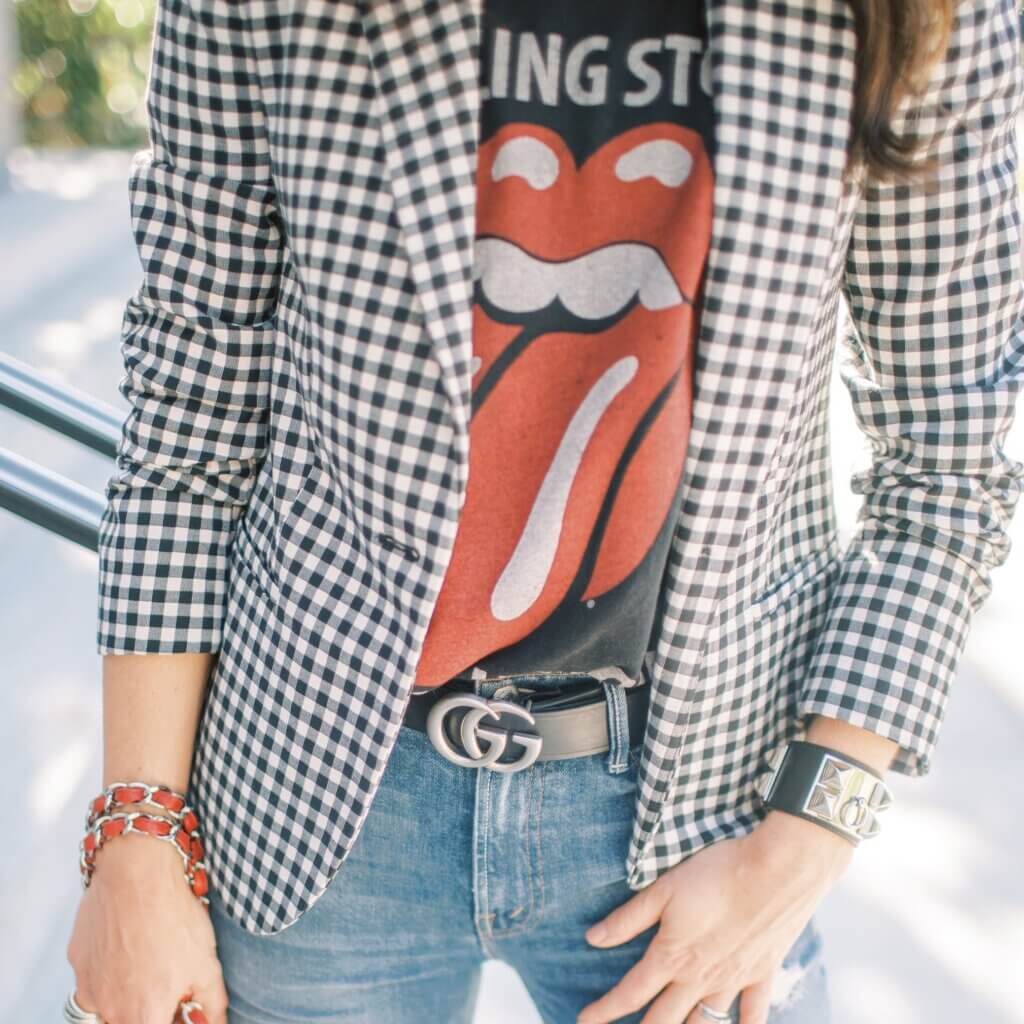 target rolling stones band tee shirt outfit
gucci belt outfit hermes cuff black and white blazer outfit
