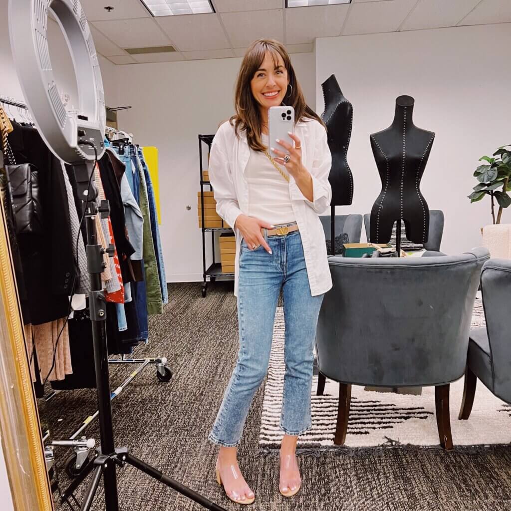fidelty juniper jeans white button up at nordstrom shoing style tip from Instagram
