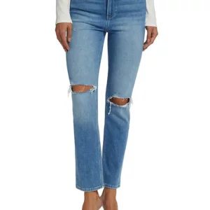 Cindy Mid-Rise Slashed Straight-Leg Jeans