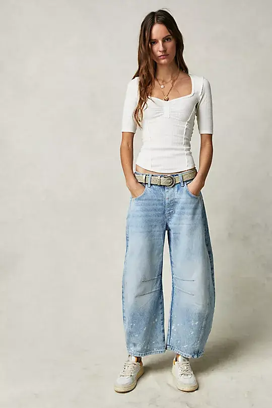FREE PEOPLE Lucky You Mid-Rise Barrel Jeans