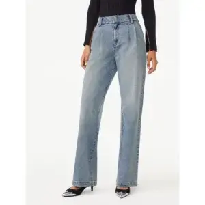 WALMART SCOOP Women's Wide Leg High Rise Pleated Jeans