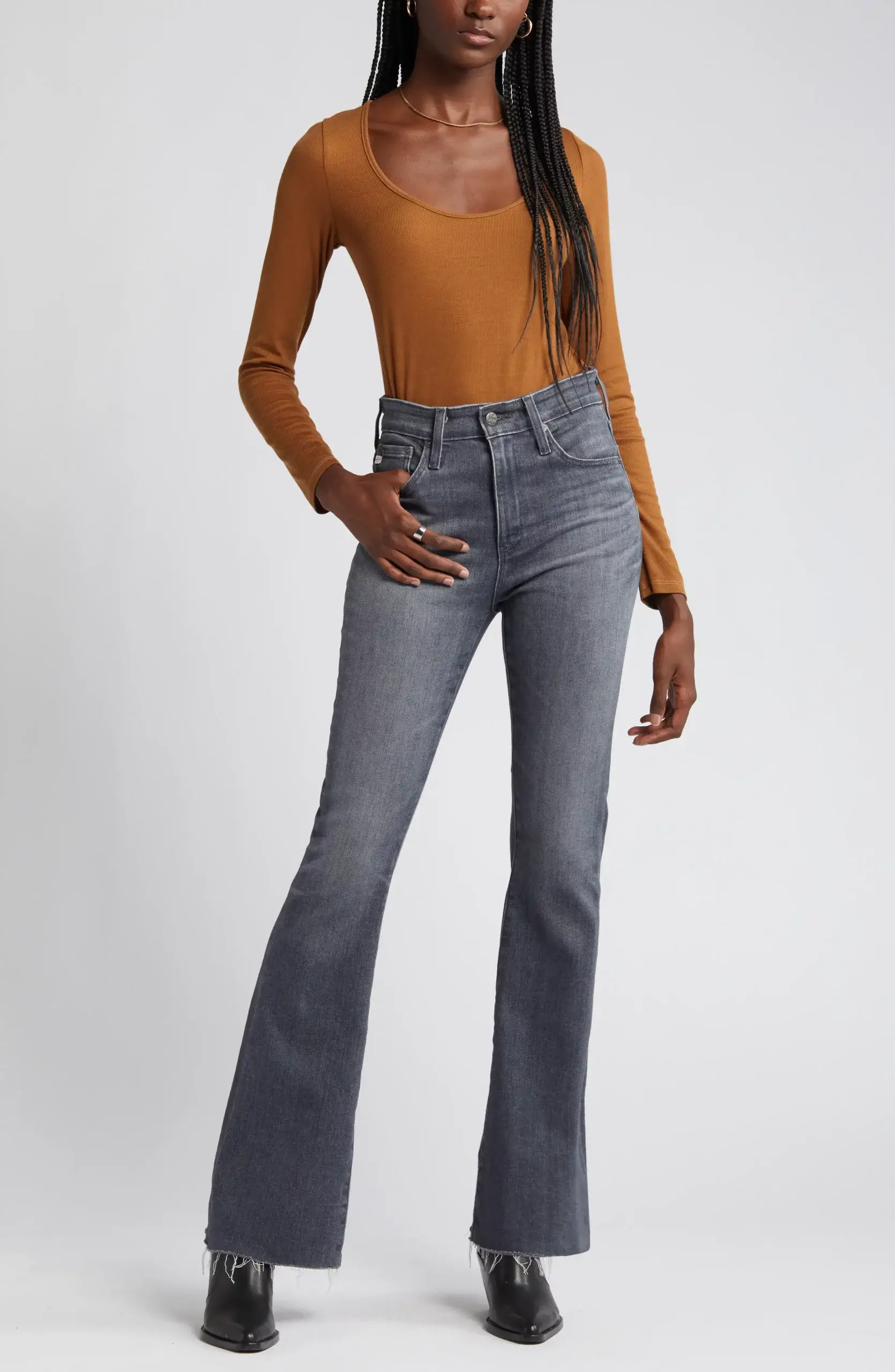 AG Farrah High Waist Raw Hem Bootcut Jeans